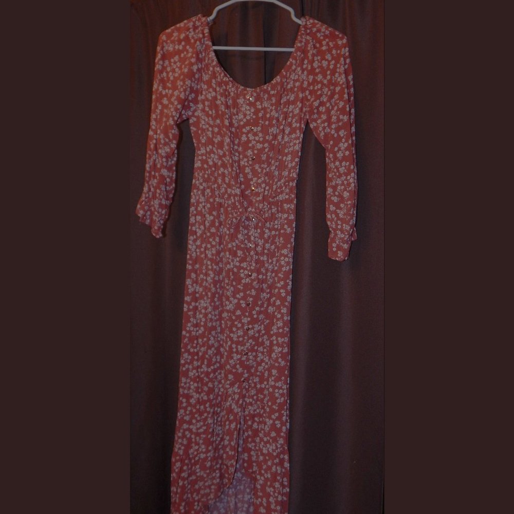 Indigo Rose Clay Off the Shoulder Floral Midi Dress
